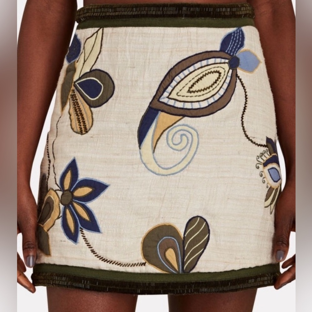 Veronica Beard Inga Embroidered Beaded Silk Skirt NWT size 4